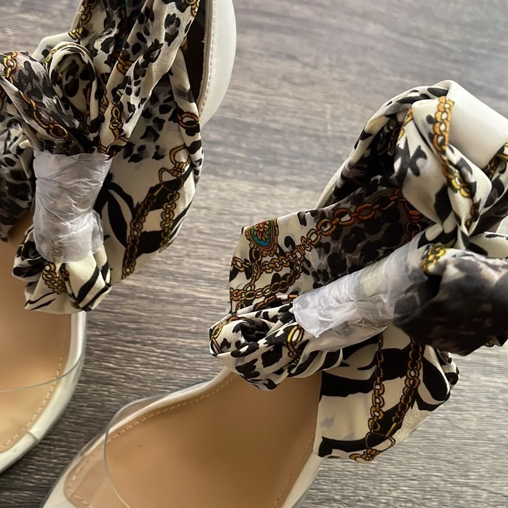 Clear Ankle Tie up Heeled Sandals, Sz 8 stiletto high heel wrap around ankle